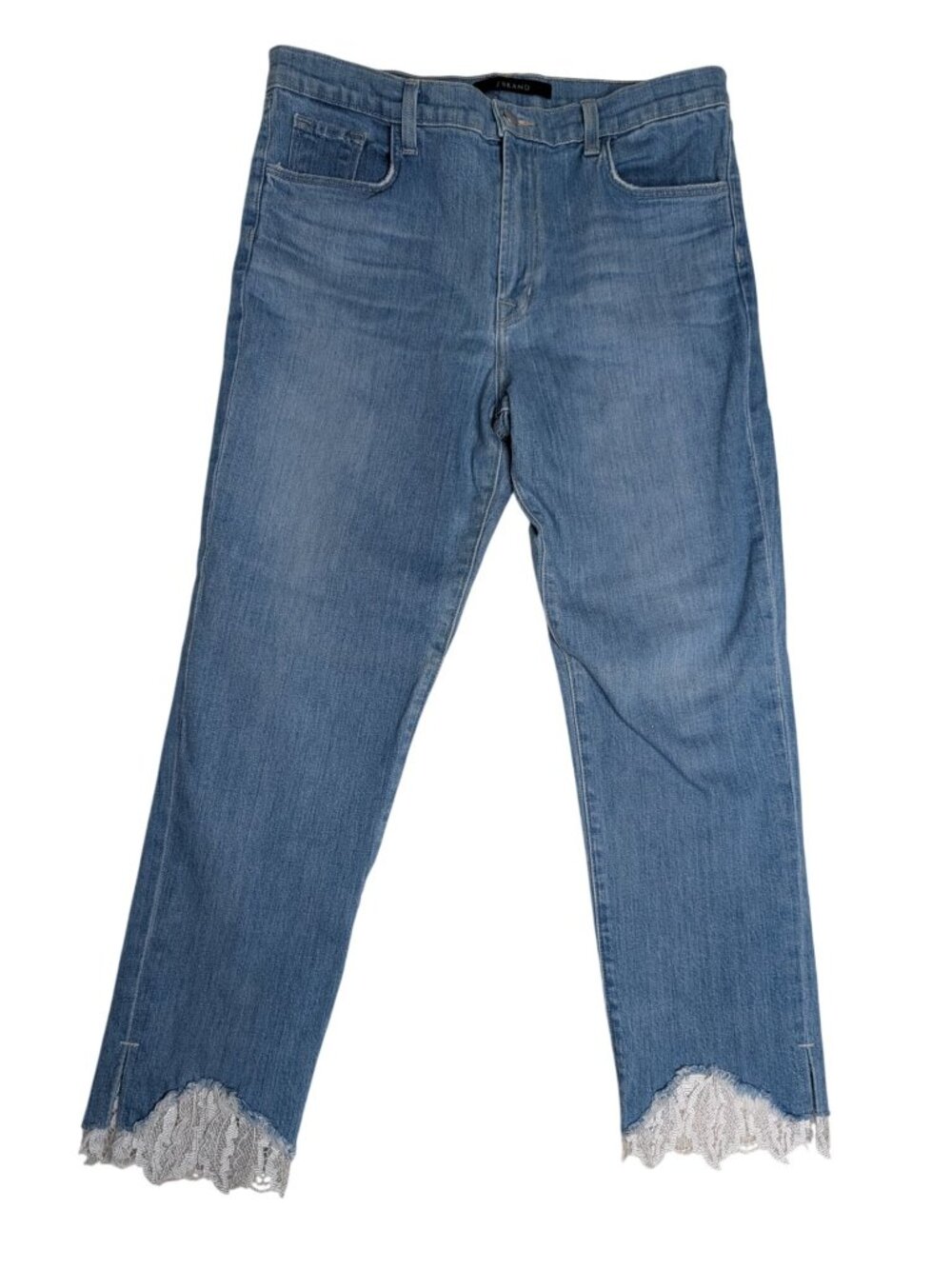 J Brand Ruby Lace Trimmed Jeans 31 High Rise Crop Cigarette Stretch - Picture 8 of 16